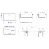ALFI AB3020UM-W White 30" Undermount Single Bowl Granite Composite Kitchen Sink