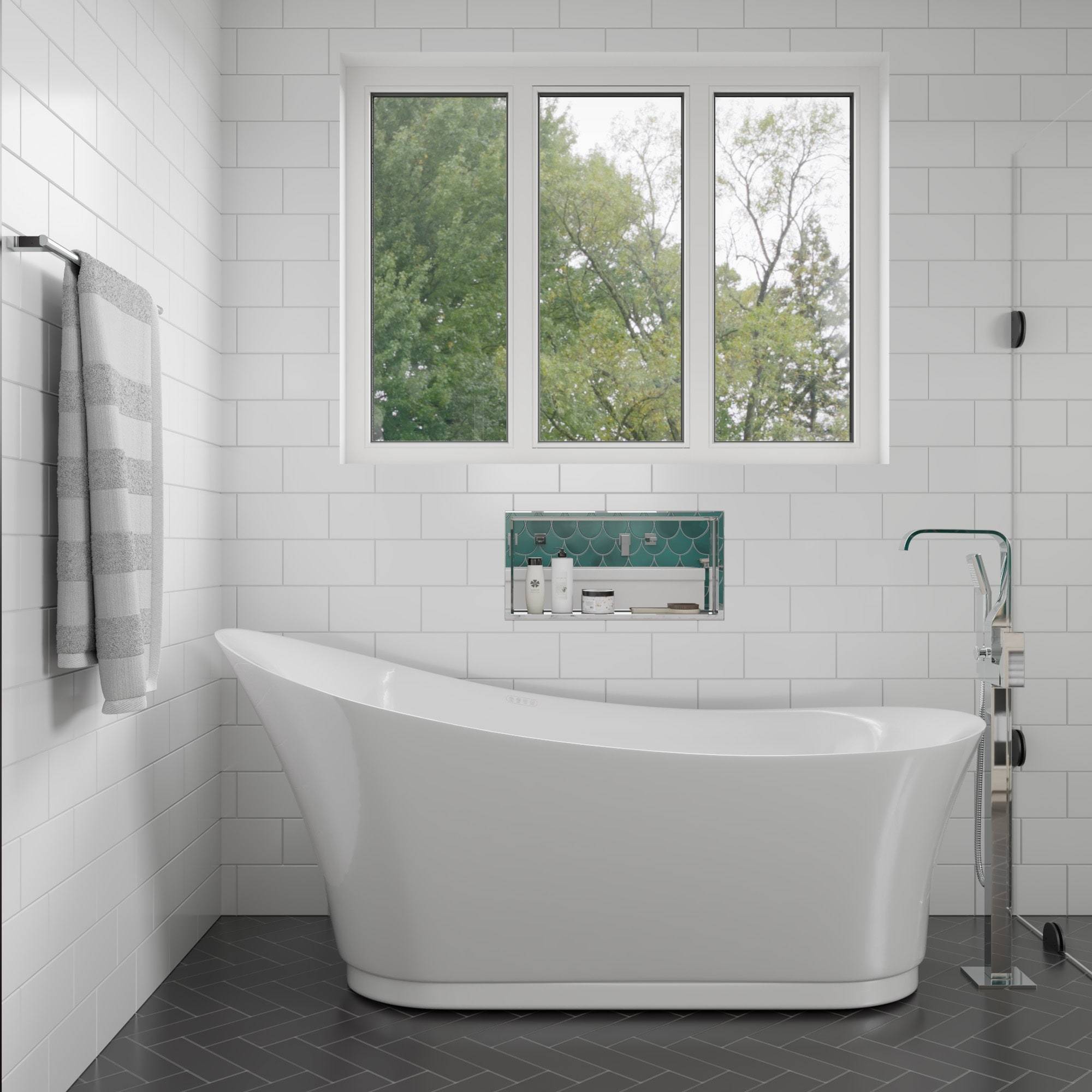 ALFI brand 24 x 12 White Matte Stainless Steel Horizontal Single Shelf -  Luxury Bath Collection