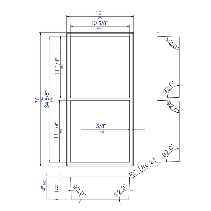 ALFI ABN1224-PSS 12 x 24 Polished Stainless Steel Vertical Double Shelf Bath Shower Niche