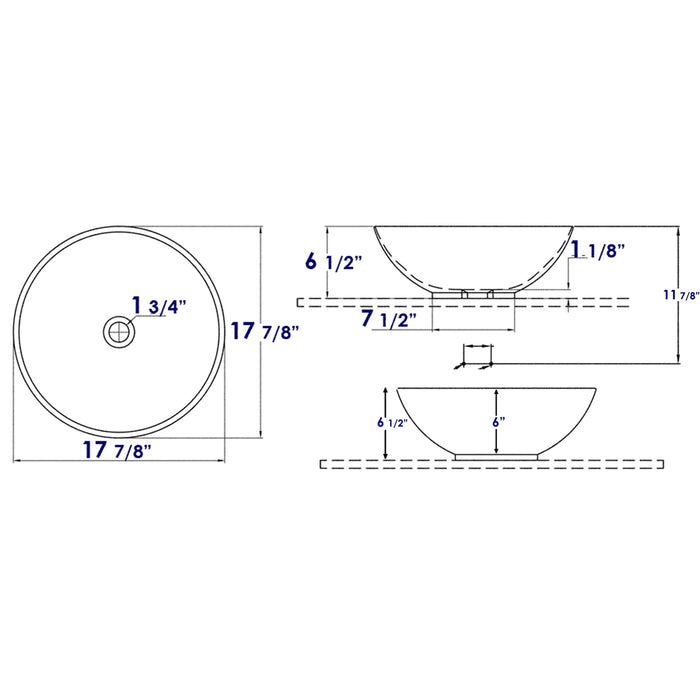 EAGO BA351 18" ROUND CERAMIC ABOVE MOUNT BATHROOM BASIN VESSEL Sink