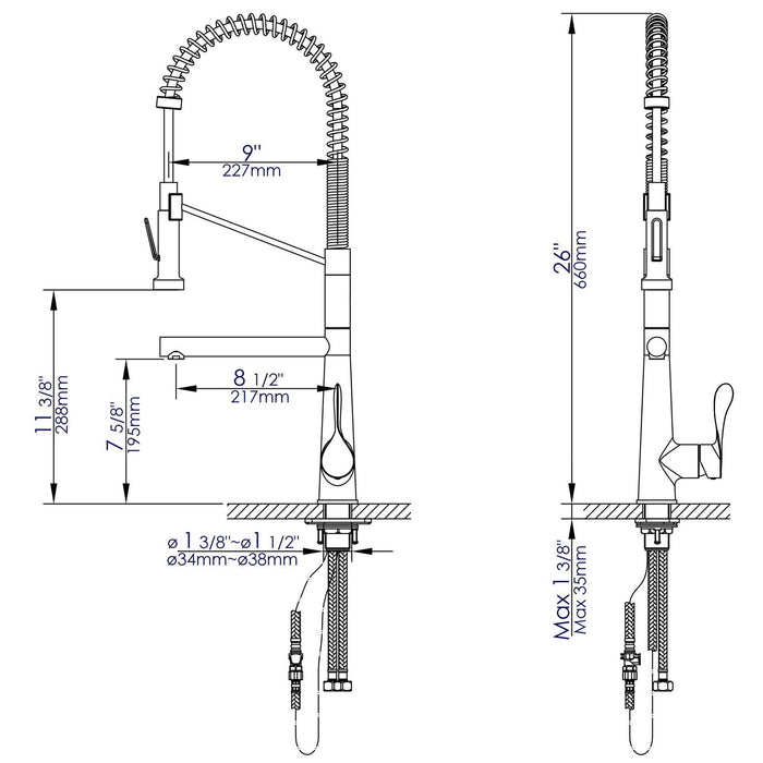 ALFI Brand ABKF3787-BN Brushed Nickel Double Spout Commercial Spring Kitchen Faucet
