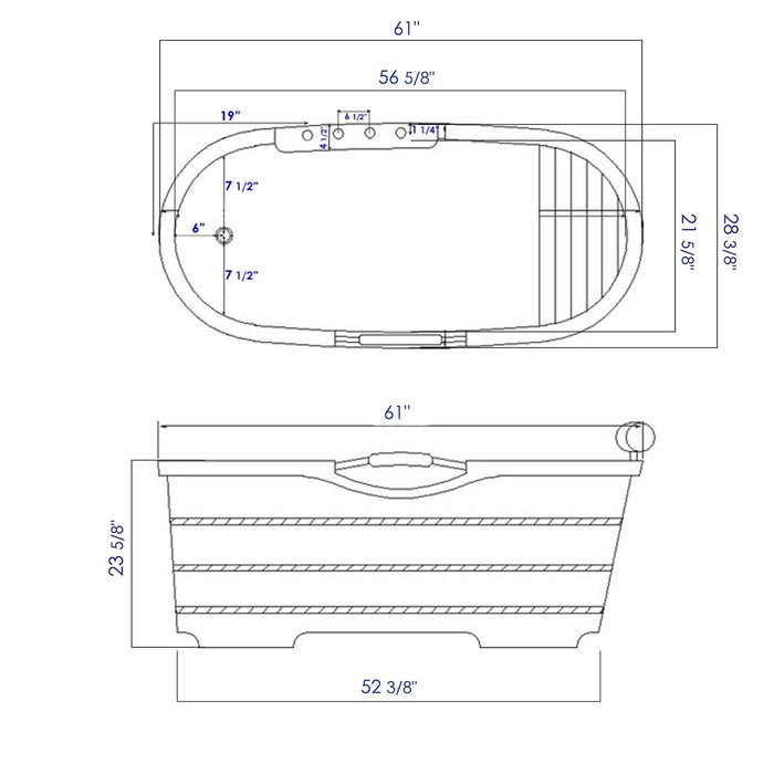 ALFI Brand AB1136 61" Free Standing Cedar Wooden Bathtub with Chrome Tub Filler