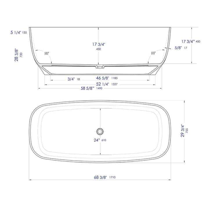 ALFI Brand AB9980 67" White Matte Solid Surface Resin Bathtub