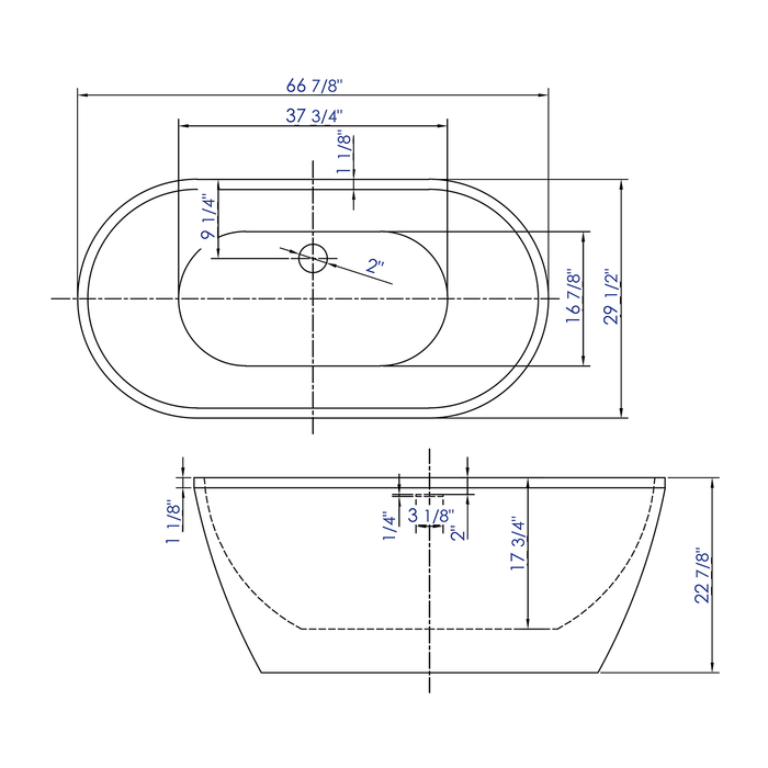 ALFI Brand AB8839 67 inch White Oval Acrylic Free Standing Soaking Bathtub