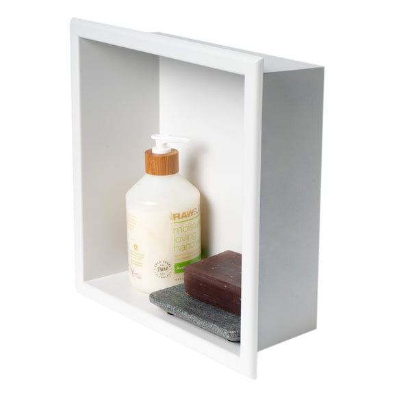 ALFI Brand 12" x 12" White Matte Stainless Steel Square Single Shelf Bath Shower Niche