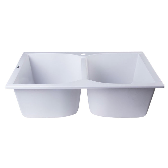 ALFI AB3220DI-W White 32" Drop-In Double Bowl Granite Composite Kitchen Sink