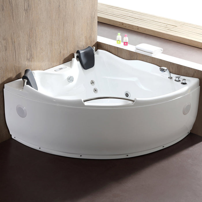 EAGO AM125ETL 5 ft Corner Acrylic White Whirlpool Bathtub for Two with Fixtures