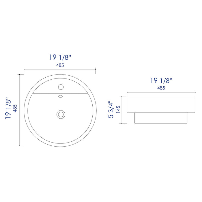 ALFI Brand ABC702 White Modern 19" Round Semi Recessed Ceramic Sink with Faucet Hole