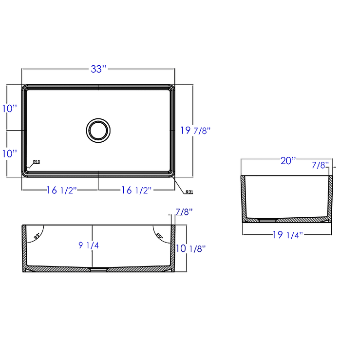 ALFI Brand AB533-B 33" Biscuit Smooth Apron Single Bowl Fireclay Farm Sink