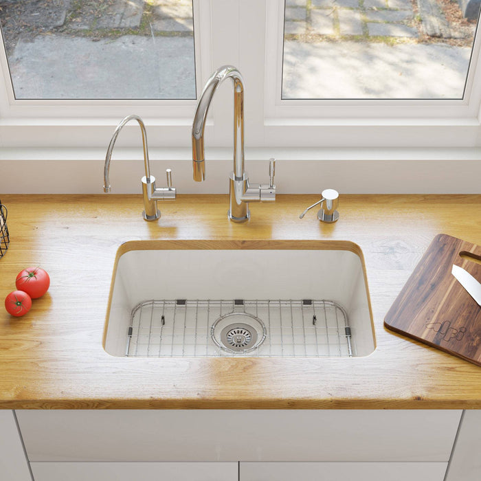 ALFI Brand AB503UM-W 24 inch White Single Bowl Fireclay Undermount Kitchen Sink