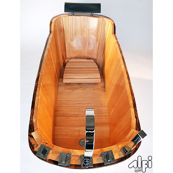 ALFI Brand AB1148 59" Free Standing Wooden Bathtub with Chrome Tub Filler