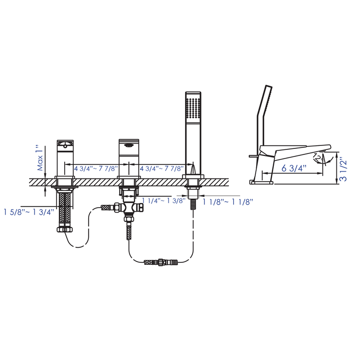 ALFI AB2464-PC Polished Chrome Deck Mounted 3 Hole Tub Filler & Shower Head