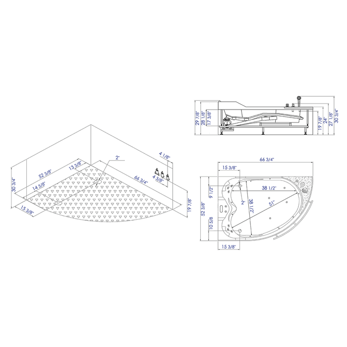 EAGO AM113ETL-R 5.5 ft Right Corner Acrylic White Whirlpool Bathtub for Two