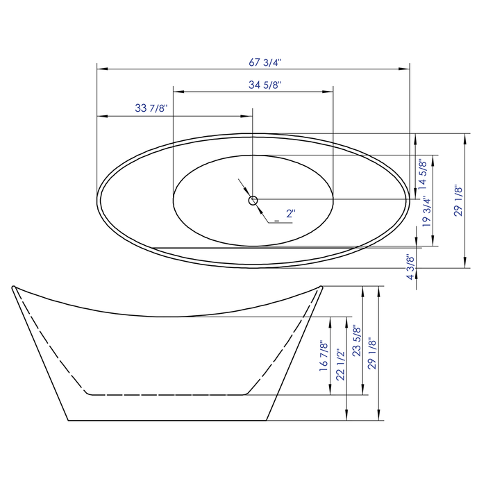 ALFI Brand AB8803 68 inch White Oval Acrylic Free Standing Soaking Bathtub