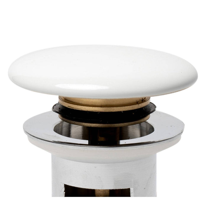 ALFI Brand AB8056-W White Modern Ceramic Mushroom Top Pop Up Drain for Sinks with Overflow