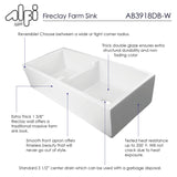 ALFI AB3918DB-W 39" White Smooth Apron Thick Wall Fireclay Double Bowl Farm Sink