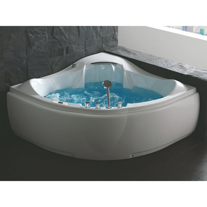 EAGO AM208ETL 5 ft Corner Acrylic White Waterfall Whirlpool Bathtub for Two