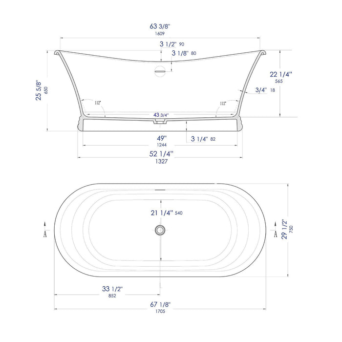 ALFI Brand AB9950 67" White Matte Pedestal Solid Surface Resin Bathtub