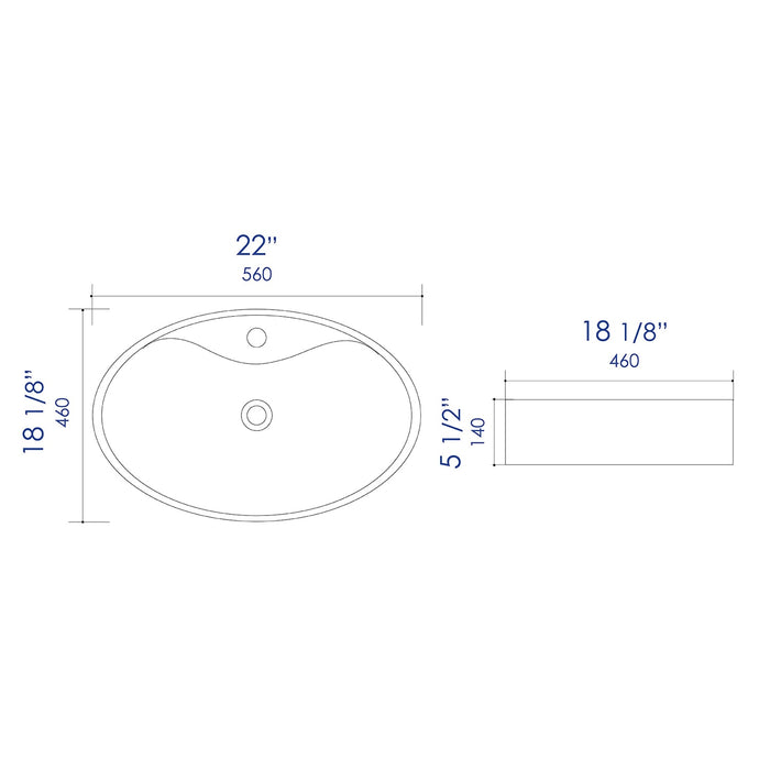 ALFI Brand ABC910 White Modern 22" Oval Above-Mount Ceramic Sink with Faucet Hole