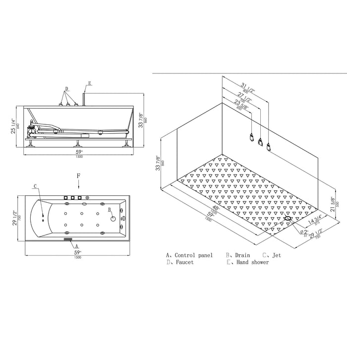 EAGO AM154ETL-R5 5 ft Acrylic White Rectangular Whirlpool Bathtub with Fixtures