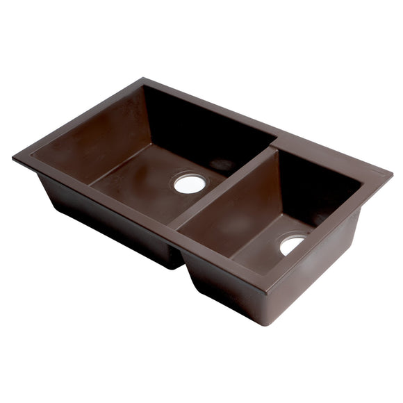 ALFI Brand AB3319UM-C Chocolate 34" 2x Bowl Undermount Granite Comp Kitchen Sink