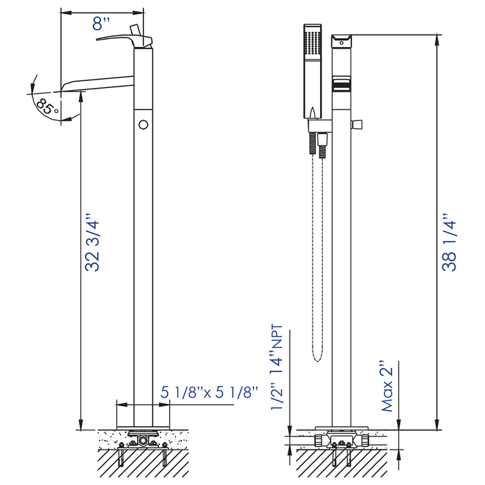 ALFI AB2843-PC Polished Chrome Single Hole Floor Mounted Waterfall Tub Filler