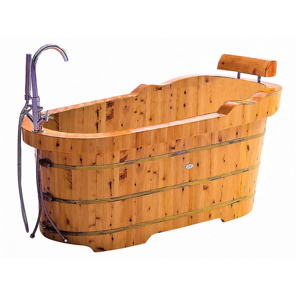 ALFI AB1139 61" Free Standing Cedar Wooden Bathtub with Fixtures and Headrest
