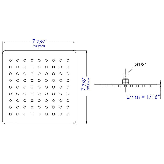 ALFI RAIN8S-PSS Polished Stainless Steel 8" Square Ultra Thin Rain Shower Head