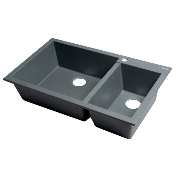 ALFI Brand AB3319DI-T Titanium 34" 2x Bowl Drop-in Granite Comp Kitchen Sink