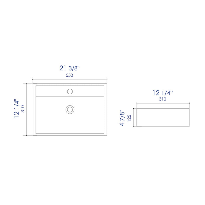 ALFI Brand ABC122 White Modern 22" Rectangular Wall Mounted Ceramic Sink with Faucet Hole