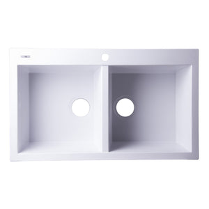 ALFI AB3420DI-W White 34" Drop-In Double Bowl Granite Composite Kitchen Sink