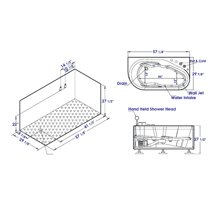 EAGO AM175-R 5' White Acrylic Corner Whirlpool Bathtub - Drain on Right
