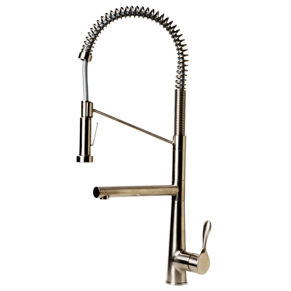 ALFI Brand ABKF3787-BN Brushed Nickel Double Spout Commercial Spring Kitchen Faucet