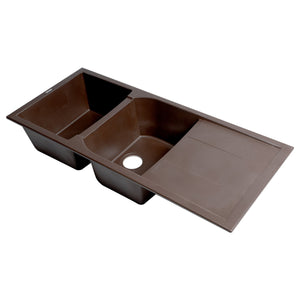 ALFI AB4620DI-C Chocolate 46" 2x Bowl Granite Comp Kitchen Sink with Drainboard