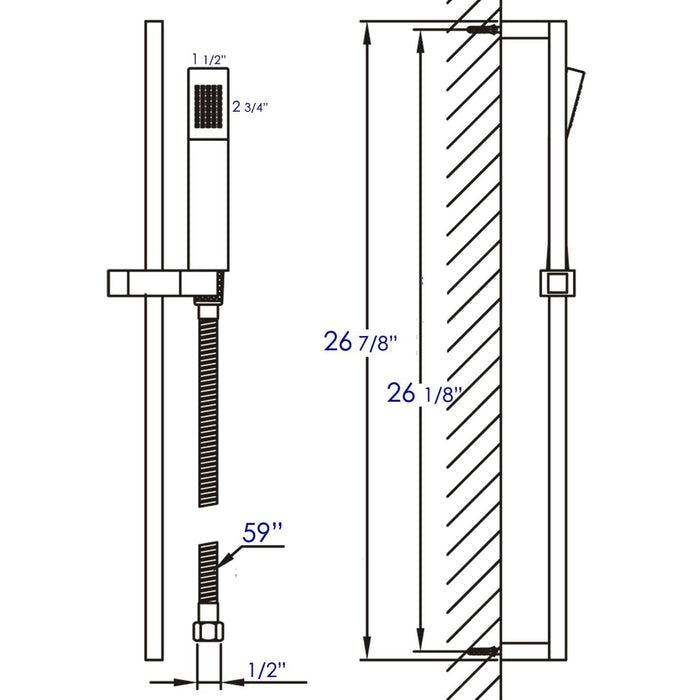 ALFI Brand AB7606-BM Black Matte Square Sliding Rail Hand Shower Set