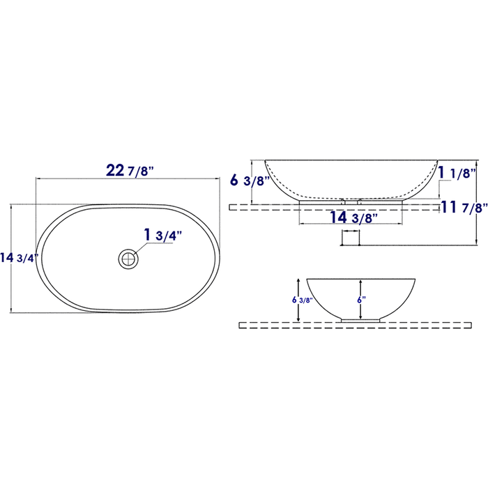 EAGO BA352 23" OVAL CERAMIC ABOVE MOUNT BATHROOM BASIN VESSEL Sink