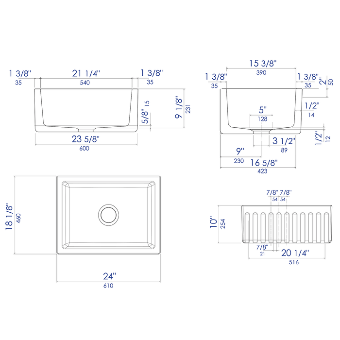 ALFI AB3018HS-B 30 inch Biscuit Smooth / Fluted Single Bowl Fireclay Farm Sink