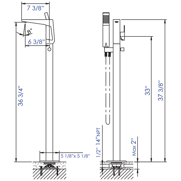 ALFI Brand AB2475-BN Brushed Nickel Single Hole Floor Mounted Tub Filler