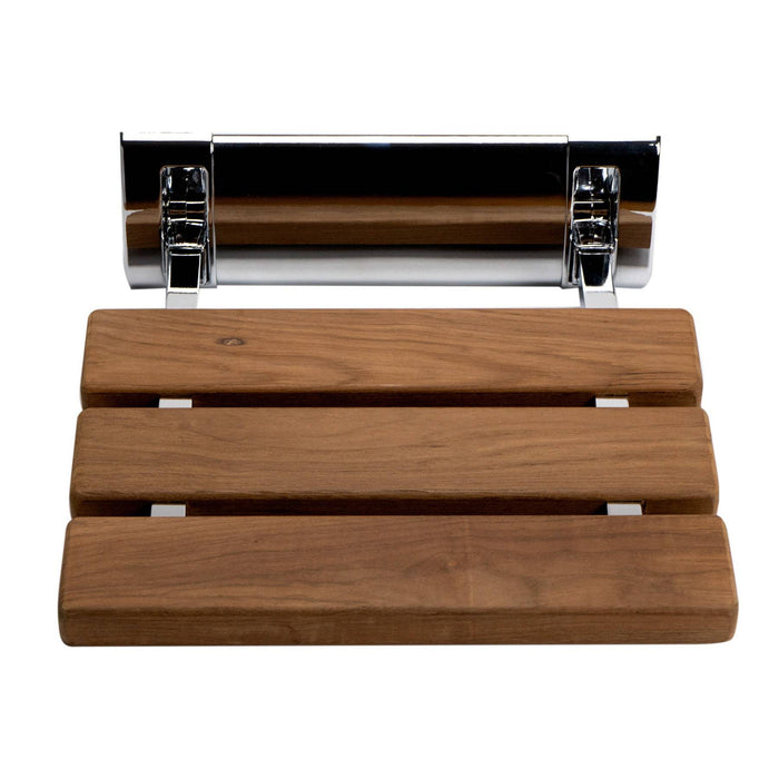 ALFI Brand ABS14-PC Polished Chrome 14" Folding Teak Wood Shower Seat Bench