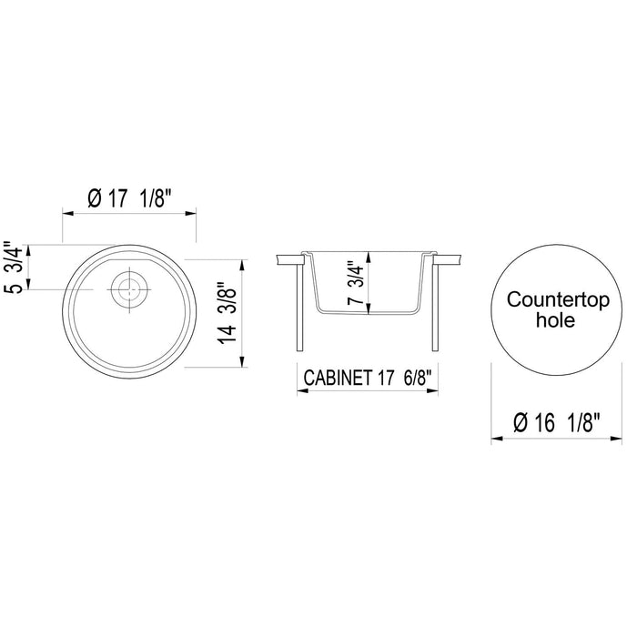 ALFI Brand AB1717DI-T Titanium 17" Drop-In Round Granite Comp Kitchen Prep Sink