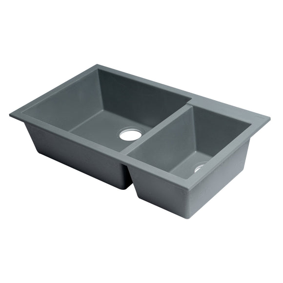 ALFI Brand AB3319UM-T Titanium 34" 2x Bowl Undermount Granite Comp Kitchen Sink