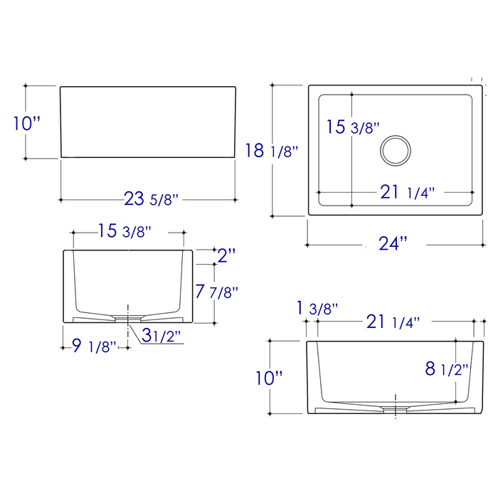 ALFI AB2418SB-B 24" Biscuit Smooth Thick Wall Fireclay Single Bowl Farm Sink