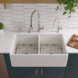 ALFI AB538-W White 32" Smooth Apron Double Bowl Fireclay Farmhouse Kitchen Sink