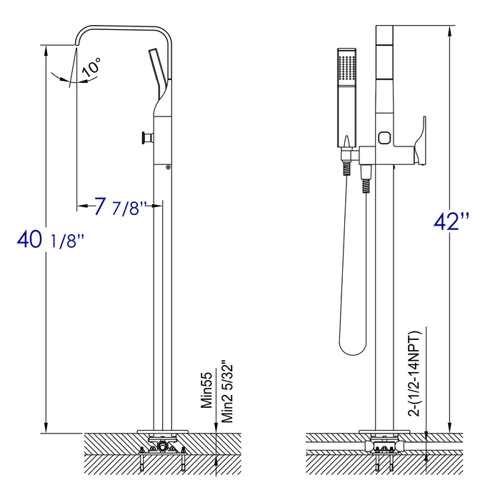 ALFI AB2180-BN Brushed Nickel Floor Mounted Tub Filler Mixer with Shower Head