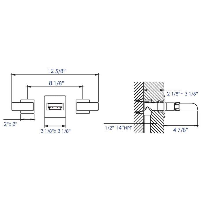 ALFI AB1796-BN Brushed Nickel Widespread Wall Mounted Modern Waterfall Faucet