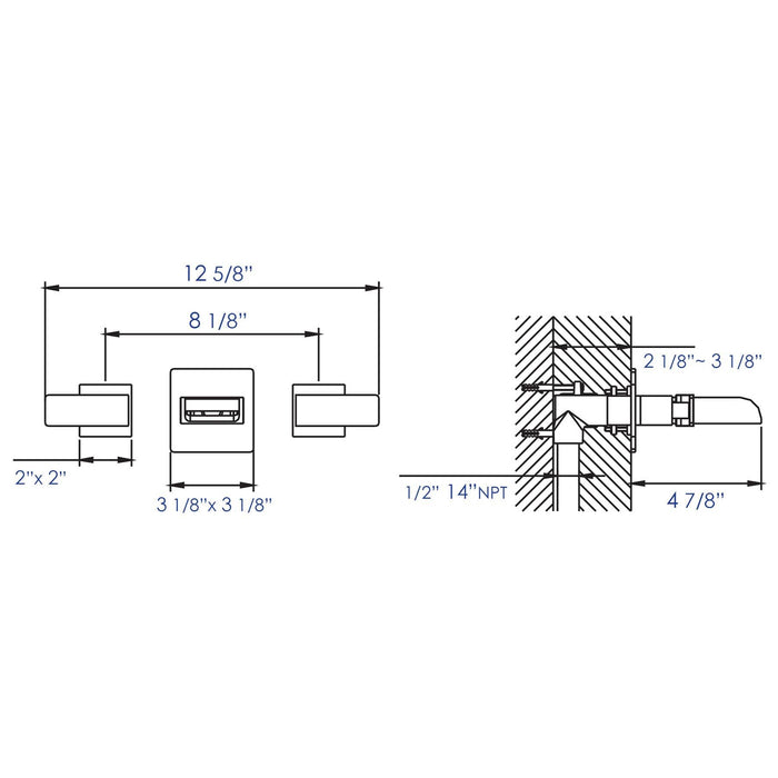 ALFI Brand AB1796-BM Black Matte Widespread Wall Mounted Modern Waterfall Bathroom Faucet