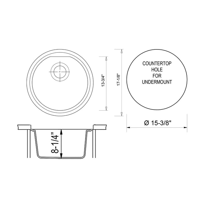 ALFI AB1717UM-C Chocolate 17" Undermount Round Granite Comp Kitchen Prep Sink