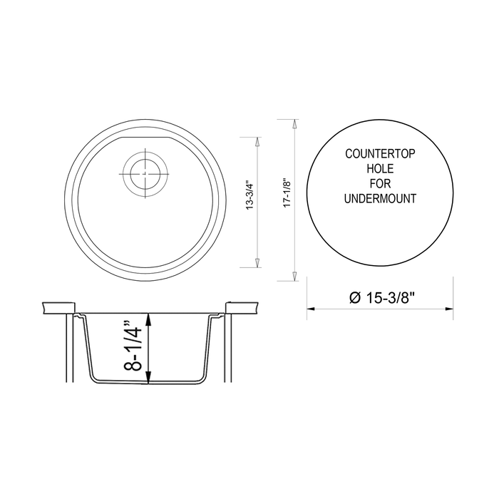 ALFI AB1717UM-W White 17" Undermount Round Granite Composite Kitchen Prep Sink