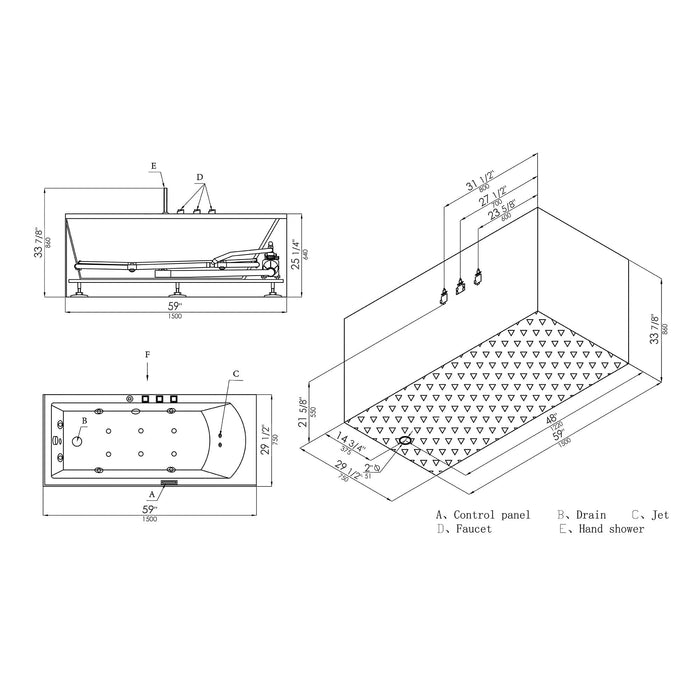 EAGO AM154ETL-L5 5 ft Acrylic White Rectangular Whirlpool Bathtub with Fixtures