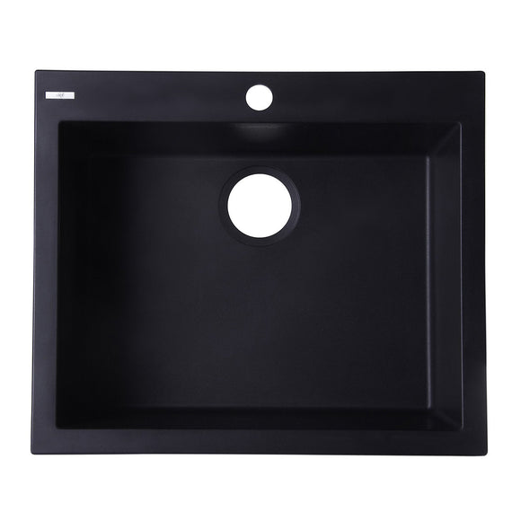 ALFI AB2420DI-BLA Black 24" Drop-In Single Bowl Granite Composite Kitchen Sink